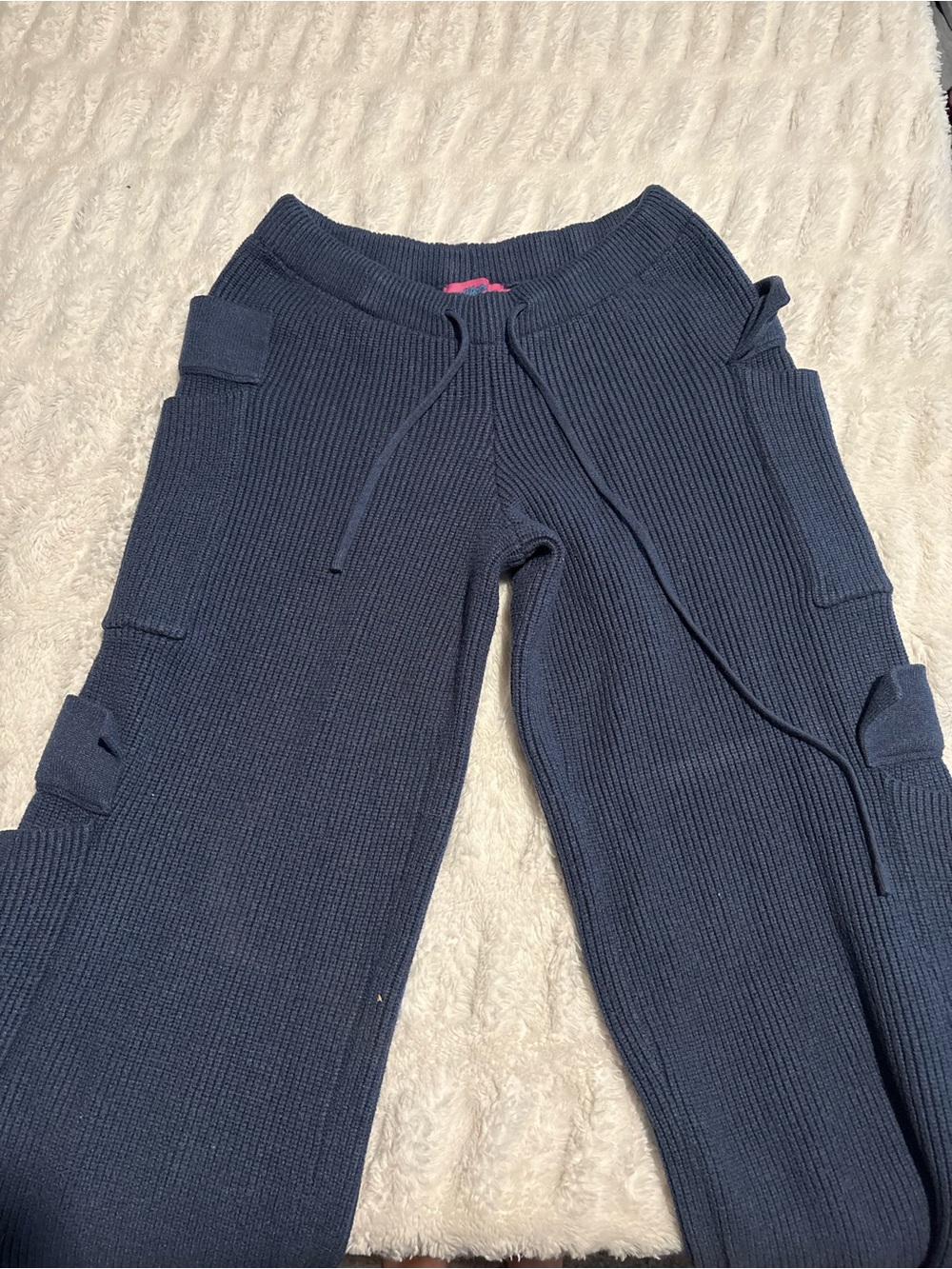 Edikted Navy Ribbed Cargo Sweatpants